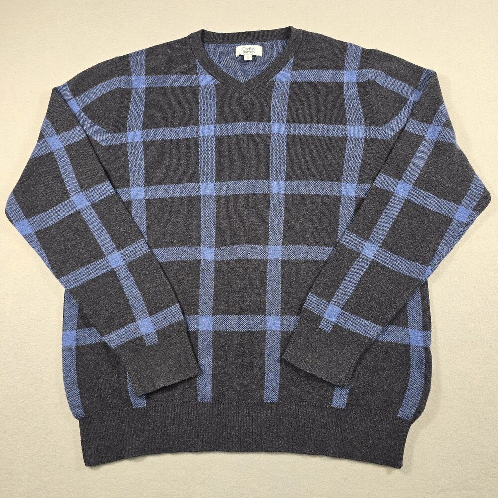 Croft & Barrow Men's Large Blue Black V-neck Pullover Knit Sweater Long Sleeve